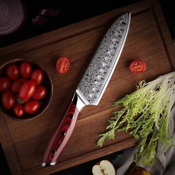 Santoku nůž z damaškové oceli SaKuRo Red Pakka 16,5 cm