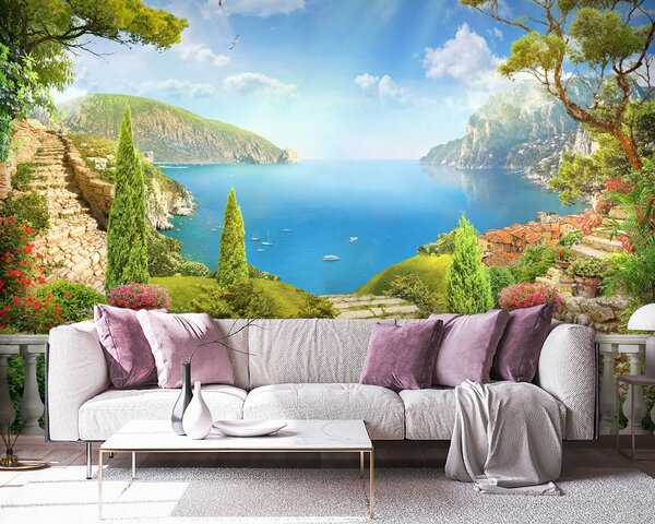 Fototapeta Balkon s výhledem na jezero a stromy, Horské fototapety, Populární fototapety, u60261 - Tapeko.co.cz