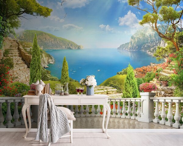 Fototapeta Balkon s výhledem na jezero a stromy, Horské fototapety, Populární fototapety, u60261 - Tapeko.co.cz
