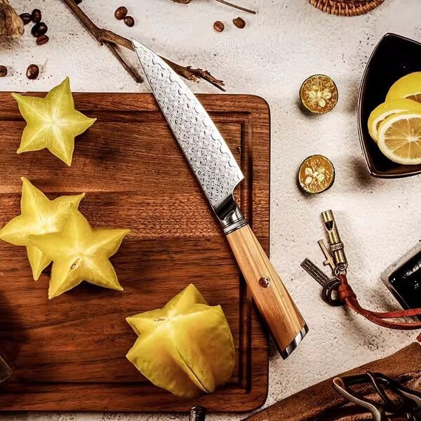 Víceučelový nůž z damaškové oceli SaKuRo Olive 12,7 cm