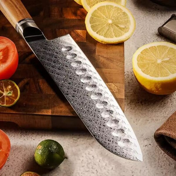 Santoku nůž z damaškové oceli SaKuRo Olive 17,8 cm