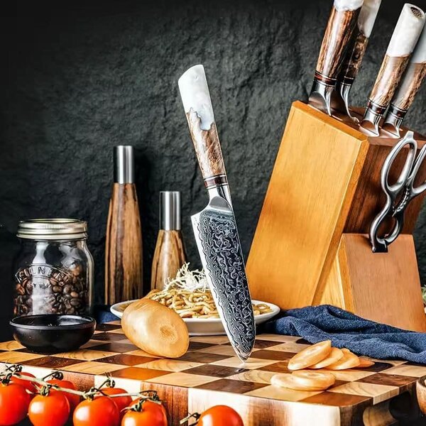 Santoku nůž z damaškové oceli SaKuRo White Resin 12,7 cm