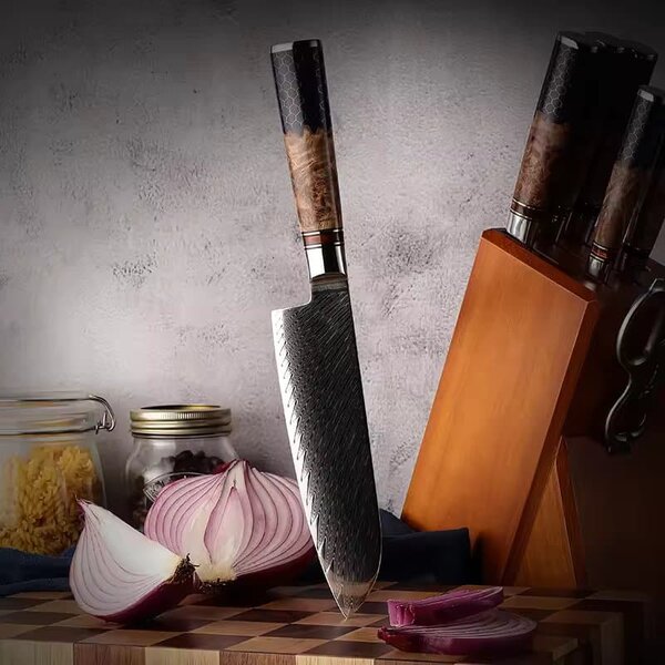 Japonský nůž santoku z damaškové oceli SaKuRo Honey 17,8 cm