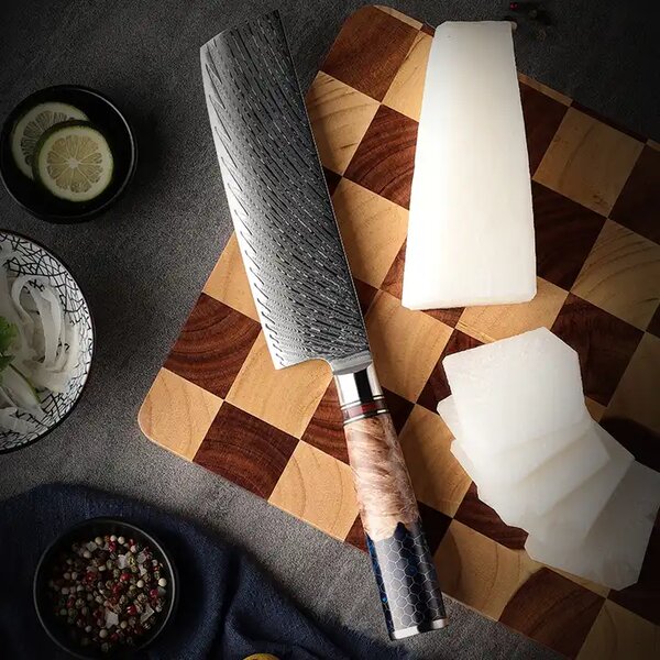 Kuchyňský nůž nakiri z damaškové oceli SaKuRo Honey 17,8 cm