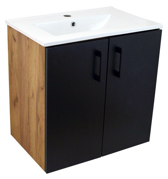 Koupelnová skříňka s keramickým umyvadlem ROSO GOB 60 - zlatý dub/černá