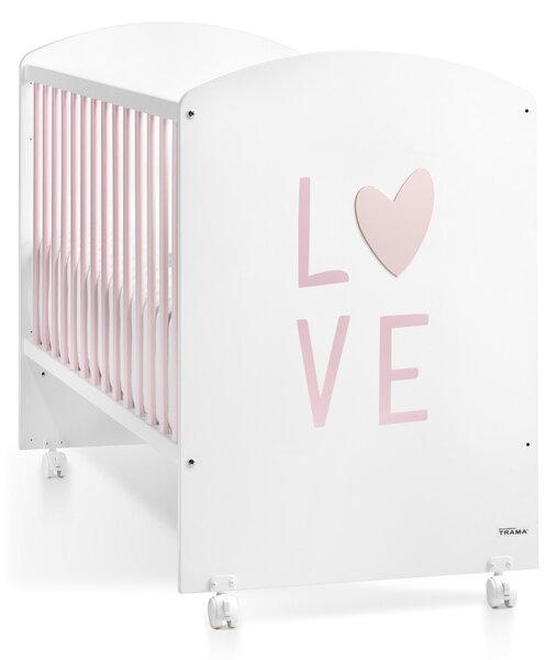 Dětská postýlka Trama LOVE White/Soft Pink 60 x 120 cm (s možností intalace k rodičovské posteli)