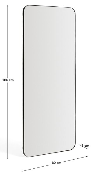 Kave Home Černé kovové závěsné zrcadlo Marco 180 x 80 cm