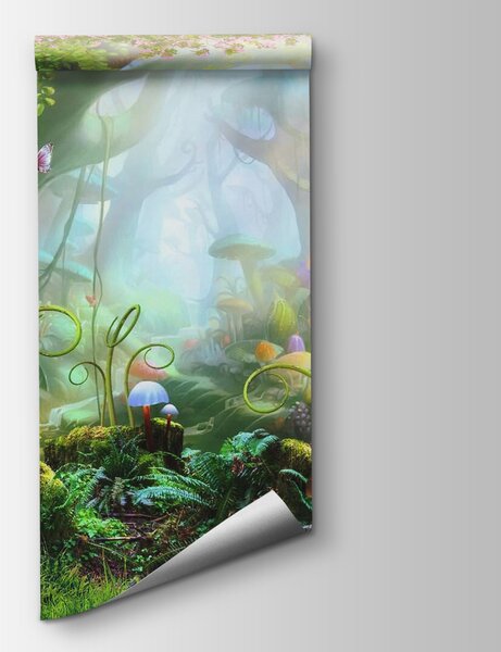 Fototapeta Pohádkový les s pohádkovým domem a houbami, Dětské fototapety, Populární fototapety, u62094 - Tapeko.co.cz