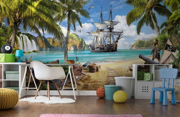 Fototapeta Pirátská loď na pláži, Designové fototapety na zeď, Populární fototapety, u62419 - Tapeko.co.cz