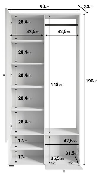 ŠATNA, 90/190/33 cm - Online Only šatny & botníky, Online Only