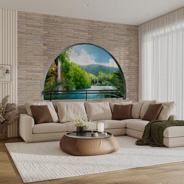 Fototapeta Okno s vodopádem a stromy, Designové fototapety na zeď, Populární fototapety, u62767 - Tapeko.co.cz