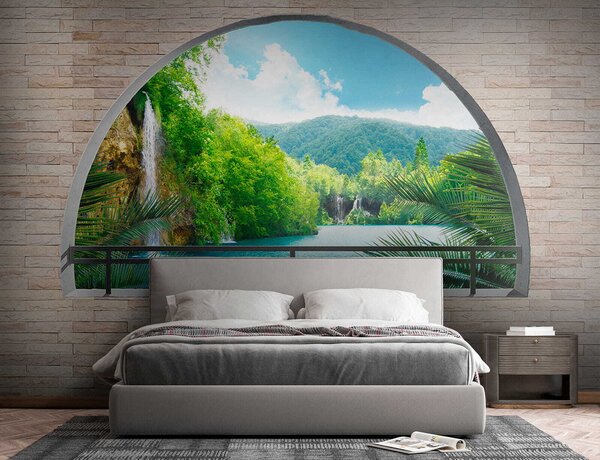 Fototapeta Okno s vodopádem a stromy, Designové fototapety na zeď, Populární fototapety, u62767 - Tapeko.co.cz