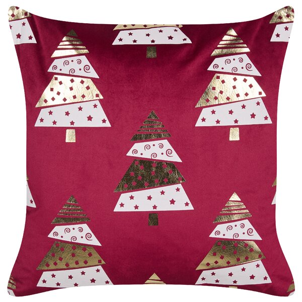 Sada 2 dekorativních polštářů GOLDSPRUCE Umělý samet 45 x 45 cm Červená Vánoční vzor