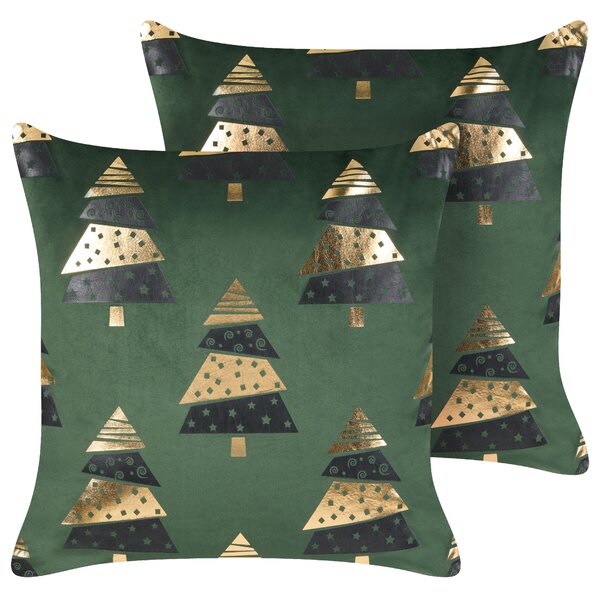 Sada 2 dekorativních polštářů GOLDSPRUCE Umělý samet 45 x 45 cm Zelená Vánoční vzor