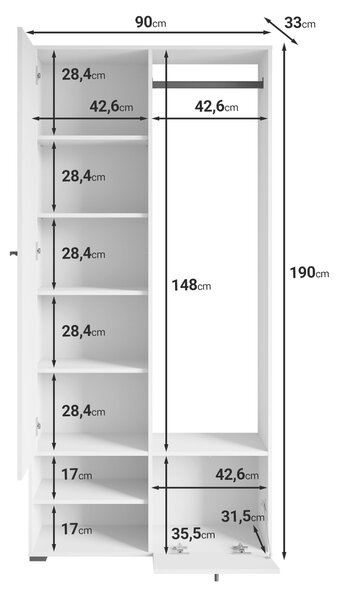 ŠATNA, 90/190/33 cm - Online Only šatny & botníky, Online Only