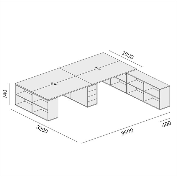 Kancelářský psací stůl s úložným prostorem BLOCK B05, bílá/oranžová