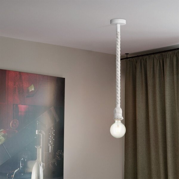 Lustr na lanku LEONARDO ROPE 1xE27/10W/230V bílá