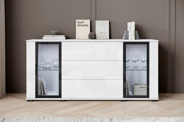 ŠIROKÁ KOMODA, bílá, vysoce lesklá bílá, 150/69,7/39,5 cm Livetastic - Online Only komody, Online Only