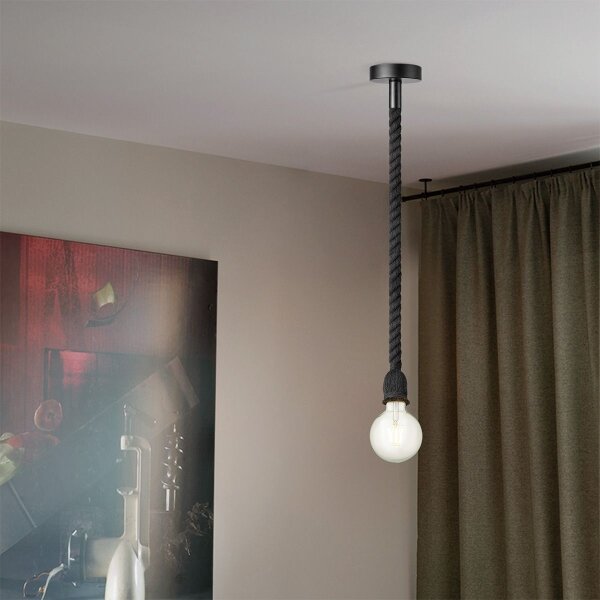 Lustr na lanku LEONARDO ROPE 1xE27/10W/230V černá