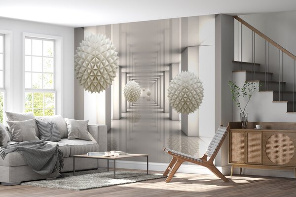 Fototapeta Bílá místnost s bílými sloupy a bílými koulemi, 3D fototapety, Populární fototapety, u63738 - Tapeko.co.cz