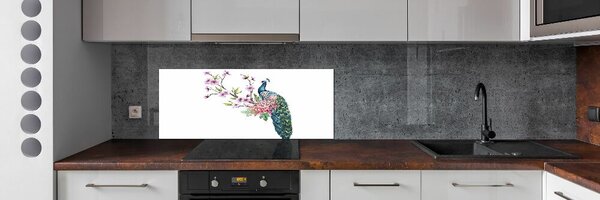 Dekorační panel sklo Páv a květiny pksh-137329257