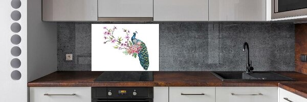 Dekorační panel sklo Páv a květiny pksh-137329257