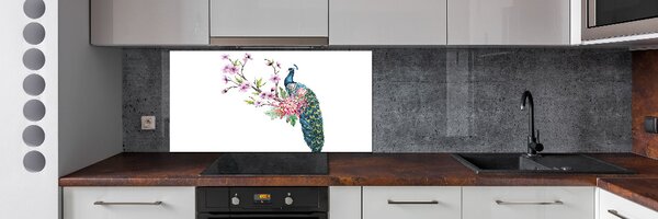 Dekorační panel sklo Páv a květiny pksh-137329257