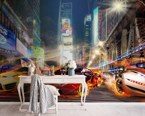 Fototapeta Hořící auto ve městě, Designové fototapety na zeď, Populární fototapety, u64436 - Tapeko.co.cz