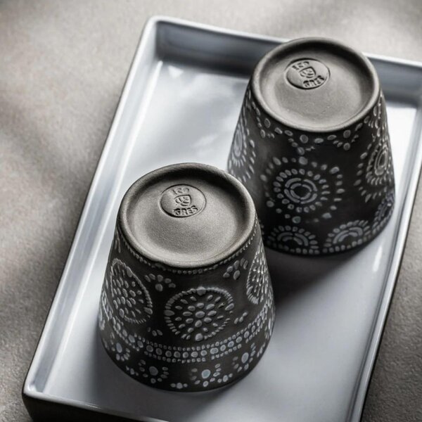 Dřevěný box s 8 šedými šálky na espresso COSTA NOVA GRESPRESSO ECO GRES 0,1 l