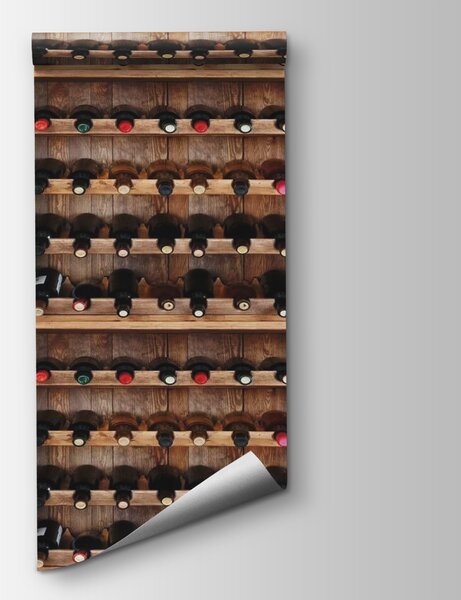 Fototapeta Lahve a sklenice na víno na polici, Designové fototapety na zeď, Populární fototapety, u65213 - Tapeko.co.cz