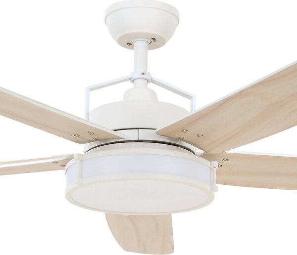 Beacon Lighting Stropní ventilátor s osvětlením Louisville, bílý, tichý, stmívatelný, Světlé dřevo, Obývací pokoj / jídelna, Dřevo