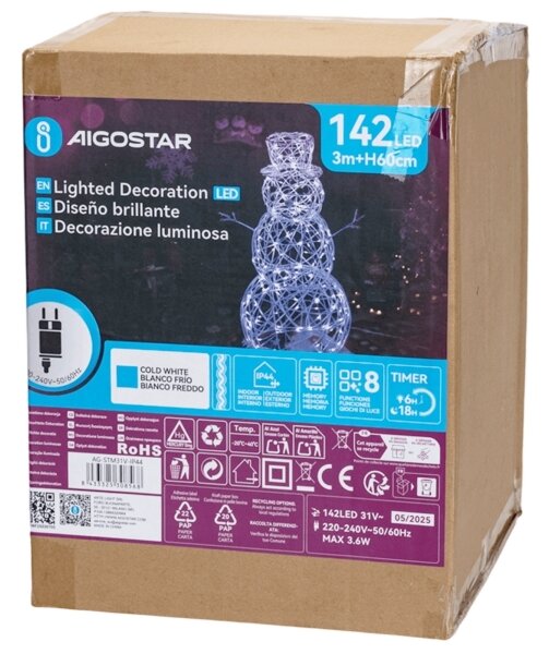 Aigostar-LED Venkovní vánoční dekorace LED/3,6W/31/230V 6500K 60cm IP44 sněhulák