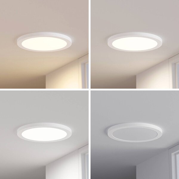 PRIOS Stropní svítidlo Prios LED Aureka, detektor pohybu, Ø 33 cm, bílé, Bílá / opál, Obývací pokoj / jídelna, Hliník, Moderní, Stropní svítidlo