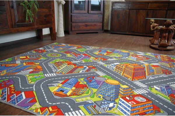 Associated Weavers Kulatý dětský koberec ULIČKY BIG CITY šedý Rozměr: průměr 100 cm