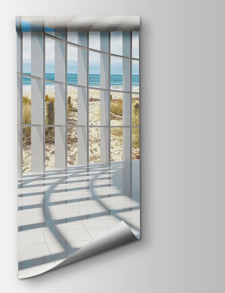 Fototapeta Velký pokoj s okny a výhledem na pláž, 3D fototapety, Populární fototapety, u70513 - Tapeko.co.cz