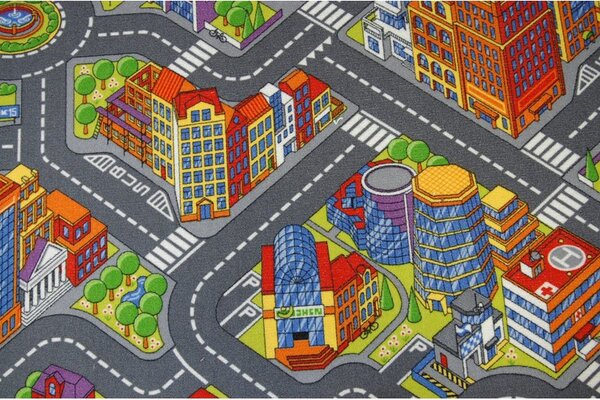 Associated Weavers Kulatý dětský koberec ULIČKY BIG CITY šedý Rozměr: průměr 100 cm