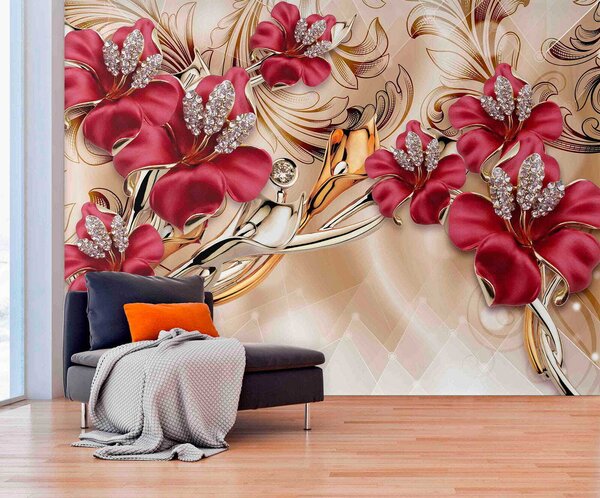 Fototapety Červené lilie s 3D efektem, Fototapety 3D, Fototapety 3d květiny, u70604 : uwalls.cz