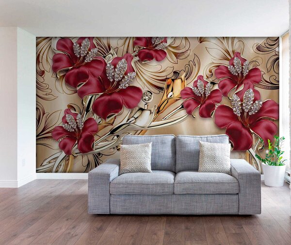 Fototapety Červené lilie s 3D efektem, Fototapety 3D, Fototapety 3d květiny, u70604 : uwalls.cz
