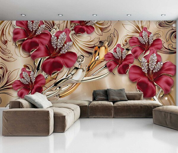 Fototapety Červené lilie s 3D efektem, Fototapety 3D, Fototapety 3d květiny, u70604 : uwalls.cz
