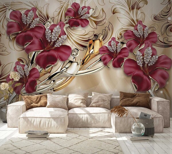 Fototapety Červené lilie s 3D efektem, Fototapety 3D, Fototapety 3d květiny, u70604 : uwalls.cz