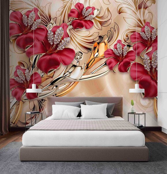 Fototapety Červené lilie s 3D efektem, Fototapety 3D, Fototapety 3d květiny, u70604 : uwalls.cz