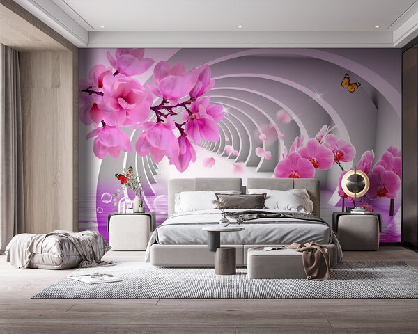 Fototapeta Růžové květy v tunelu, 3D fototapety, Populární fototapety, u70606 - Tapeko.co.cz