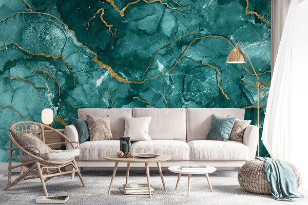 Fototapeta Elegantní design v barvě teal a s teplými akcenty, Mramorové fototapety, Populární fototapety, u70782 - Tapeko.co.cz