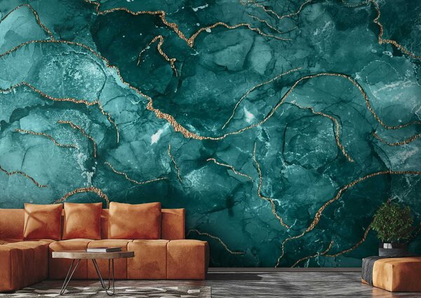 Fototapeta Elegantní design v barvě teal a s teplými akcenty, Mramorové fototapety, Populární fototapety, u70782 - Tapeko.co.cz