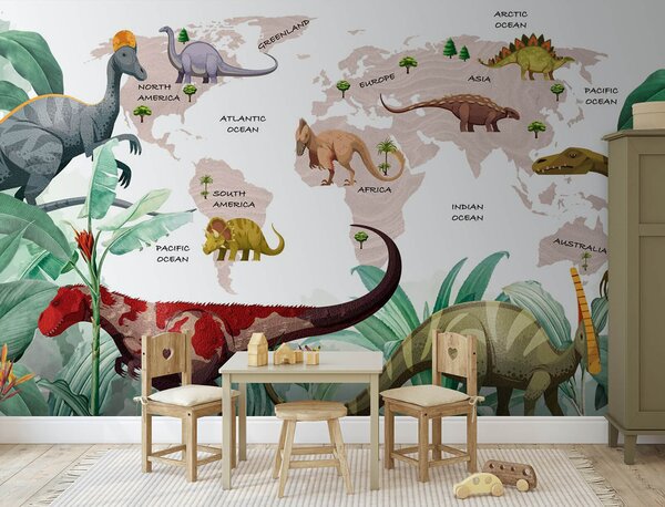 Fototapeta Mapa dinosaurů s rostlinami a názvy, Dětské fototapety, Populární fototapety, u71068v4 - Tapeko.co.cz