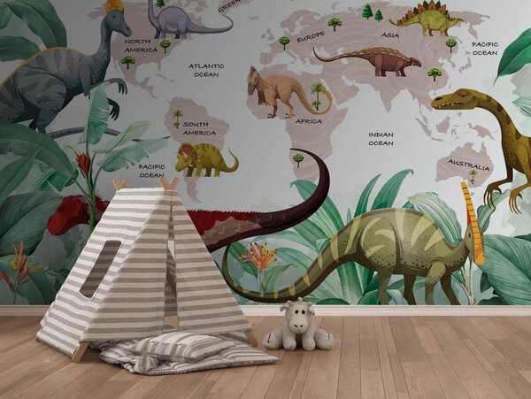 Fototapeta Mapa dinosaurů s rostlinami a názvy, Dětské fototapety, Populární fototapety, u71068v4 - Tapeko.co.cz