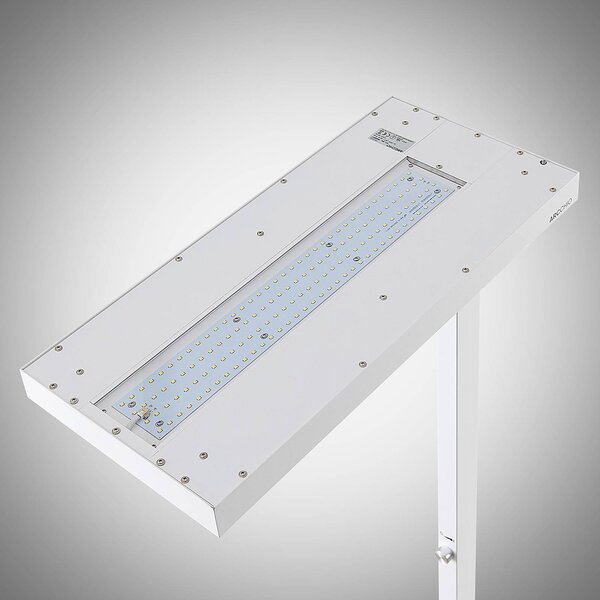 Arcchio LED stojací lampa Logan Pro, bílá, senzor, stmívatelné, stmívatelný, Bílá / opál, Pracovna / kancelář, Hliník, Moderní