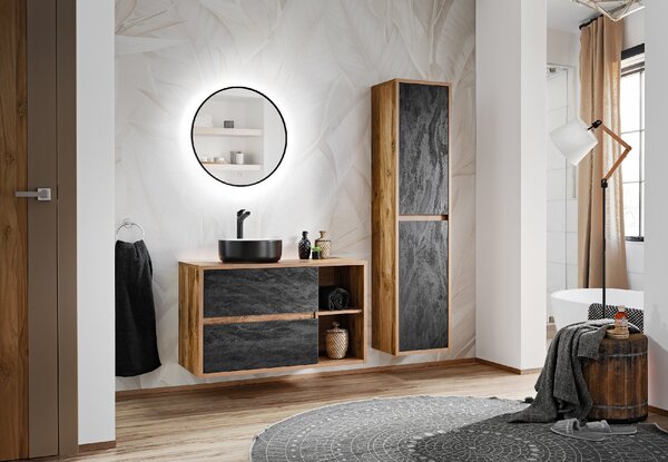 Comad Doplňková koupelnová skříňka vysoká Hampton 40 dub huton/tmavý beton