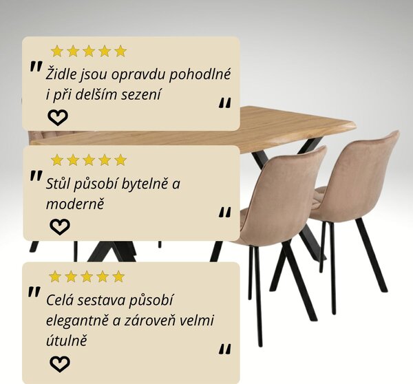 Vikio Jídelní set pro 4 osoby 160x90 cm dub noha X béžová židle VJS236-4BE-S
