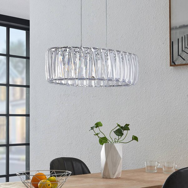 Lindby Závěsná lampa Sofia, 68 cm, 3 světla, E14, chrom/čirá, stmívatelný, Čirá / transparetní, Obývací pokoj / jídelna, Plast, Moderní